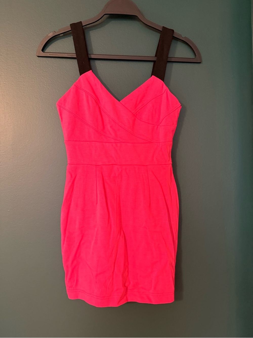 Neon Pink Sleeveless Bodycon Dress with Black Straps